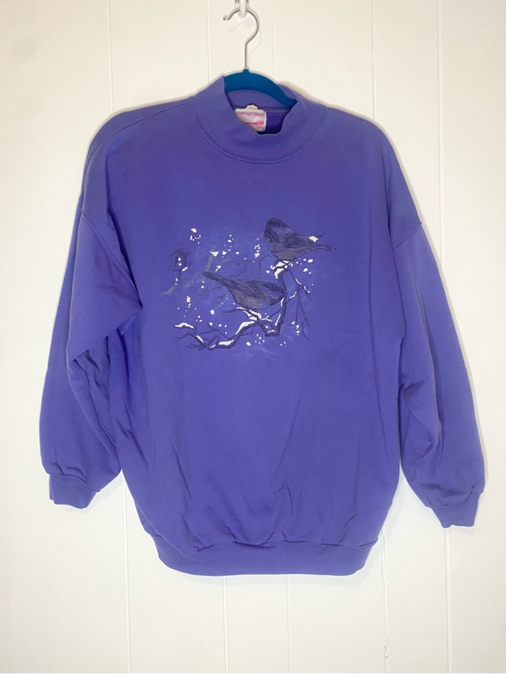 Purple mock neck  Sweatshirt with Bird Graphic